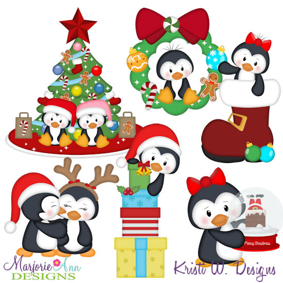 Christmas Penguins SVG Cutting Files + Clipart - Click Image to Close